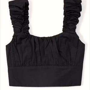 A&F Poplin Scrunch Strap Set Top in black